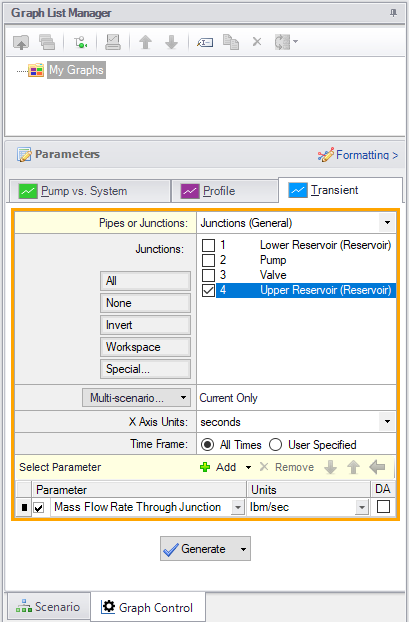 Setting up a Transient Graph in the Graph Control area of the Quick Access panel.